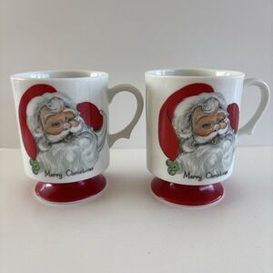 Set‎ 2 Vintage Lefton Santa Merry Christmas Coffee Mug Cup Pedestal Footed Japan